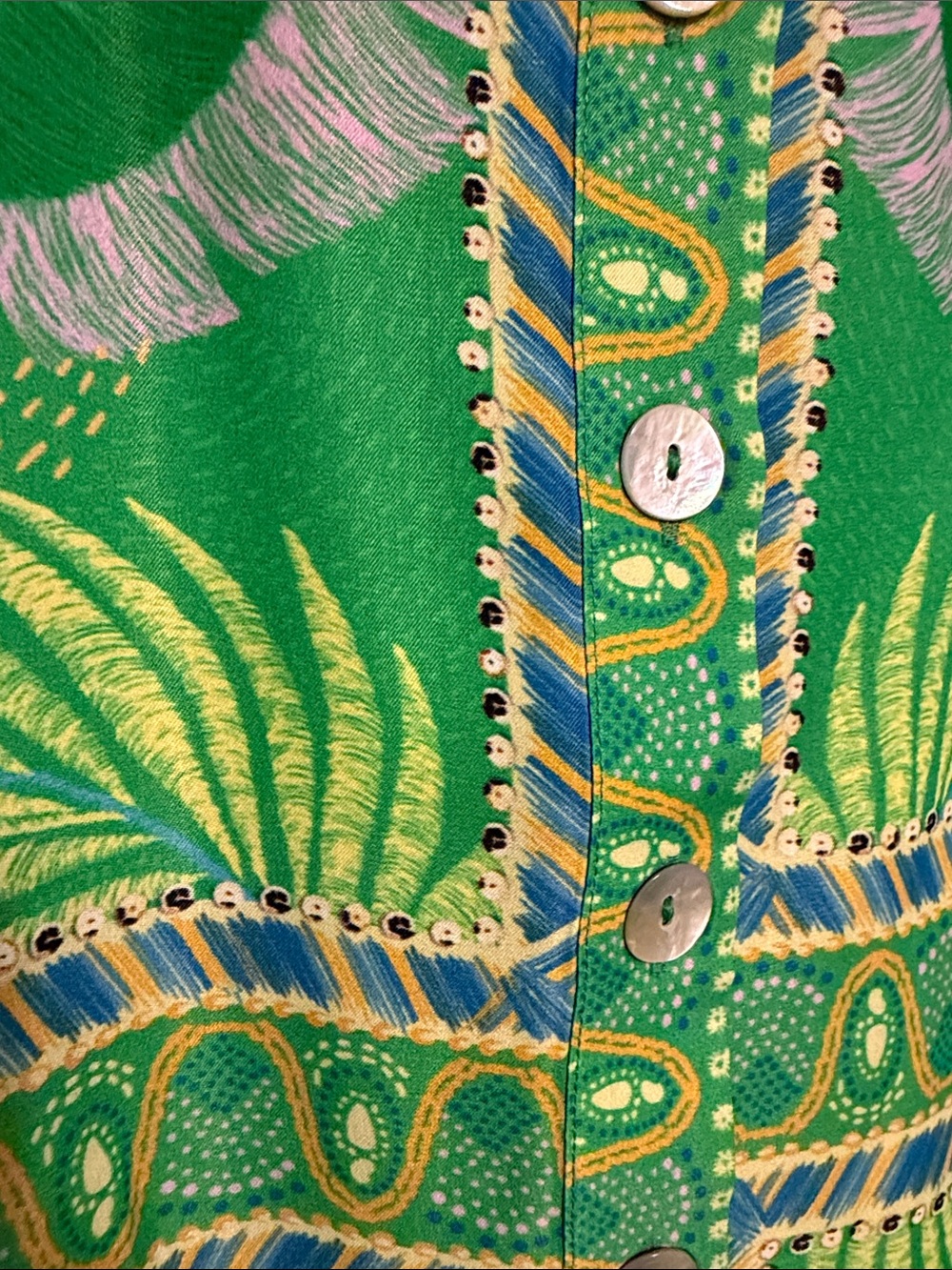 Farm Rio Vibrant Silk Green Tropical Button-Front Shirt Dress - Picture 4 of 5